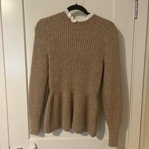 Anthropologie Brown Ribbed Peplum Sweater